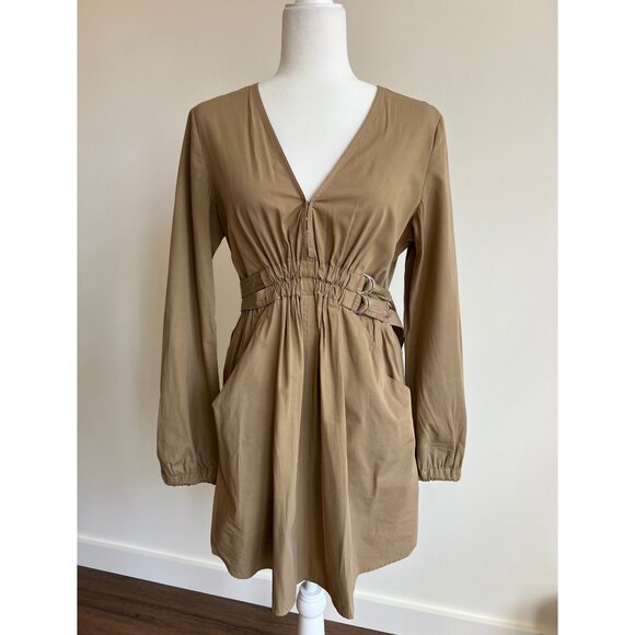 A.L.C. Dresses & Skirts - A.L.C. Jezebel Tan Poplin V Neck Belted Mini Dress Size 8